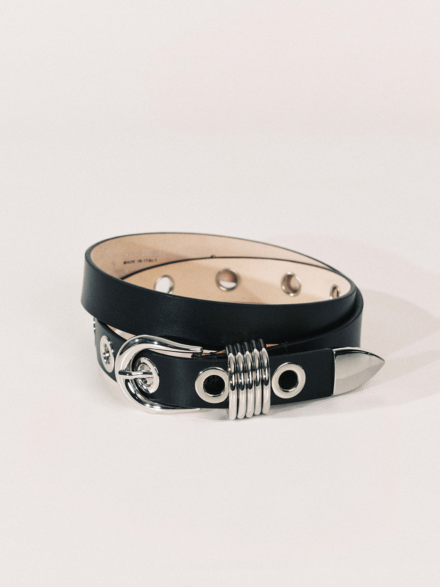 Hollyhock 10 Rivet Belt | Black & Silver