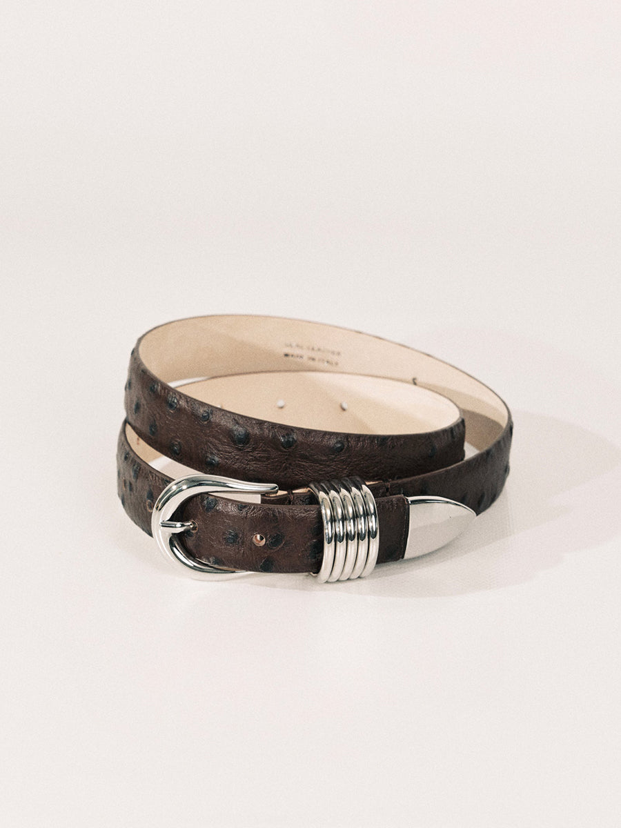 Hollyhock Belt | Brown Ostrich & Silver