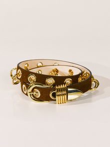 Revenge Belt | Chocolate Suede & 24K Gold