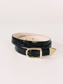 Mija Tip Belt | Black Croco & Gold