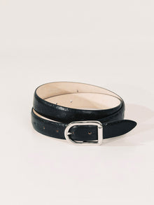 Mija Belt | Black Ostrich & Silver