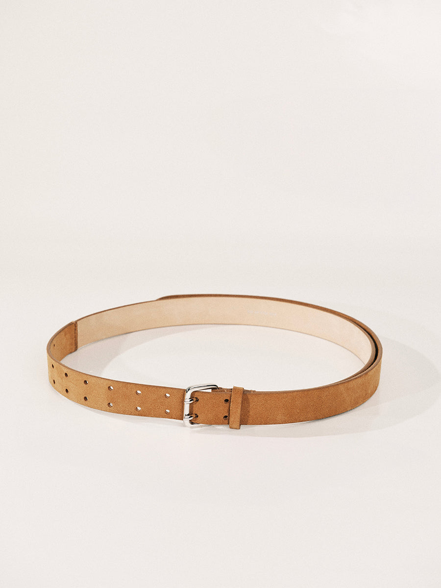Mini Hutch X-Long Suede Belt | Caramel & Silver