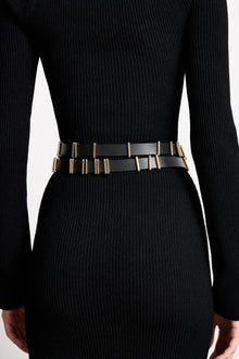 Richa Double Wrap Belt | Black & 24K Gold