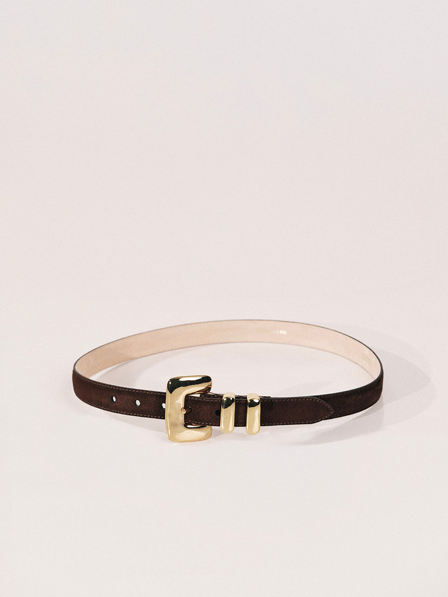 Tetra Belt | Chocolate Suede & 24K Gold