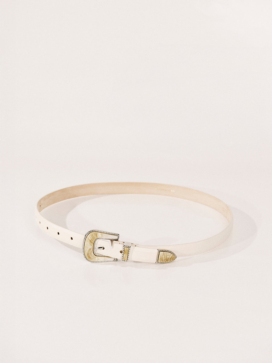 Travertine Belt | Ivory Silver & Marble Inlay