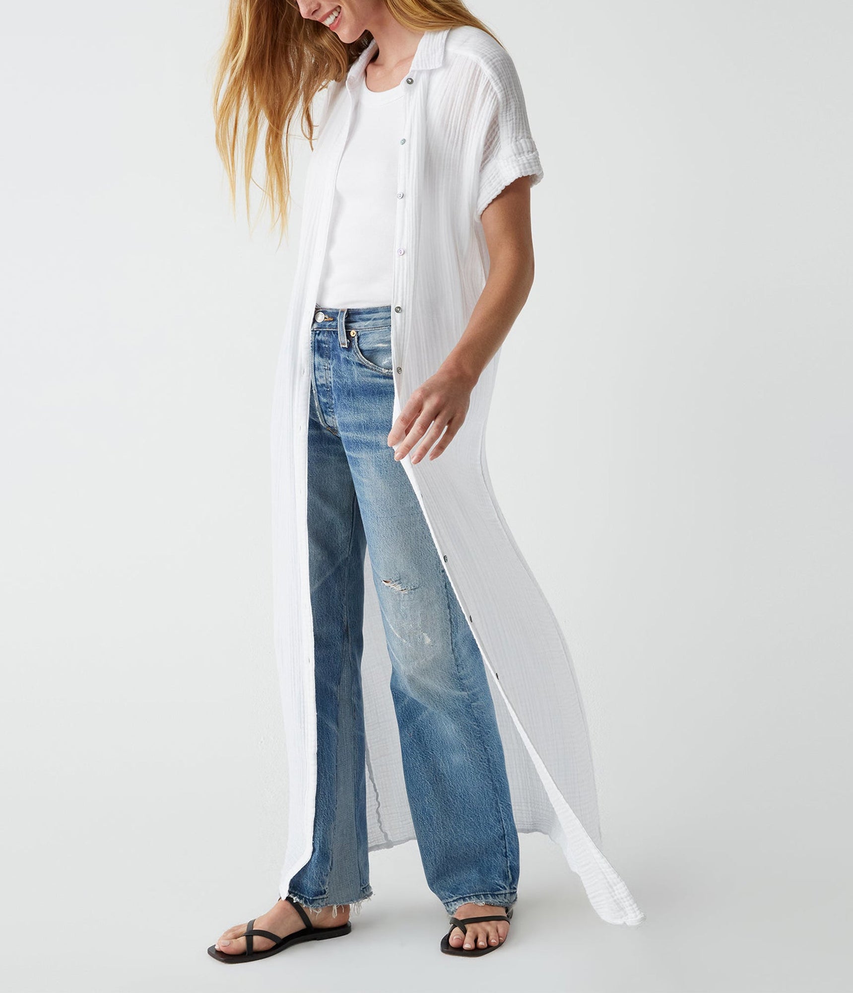 Allen Gauze Shirt Dress | White