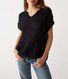 Naomi Split Neck Top | Black