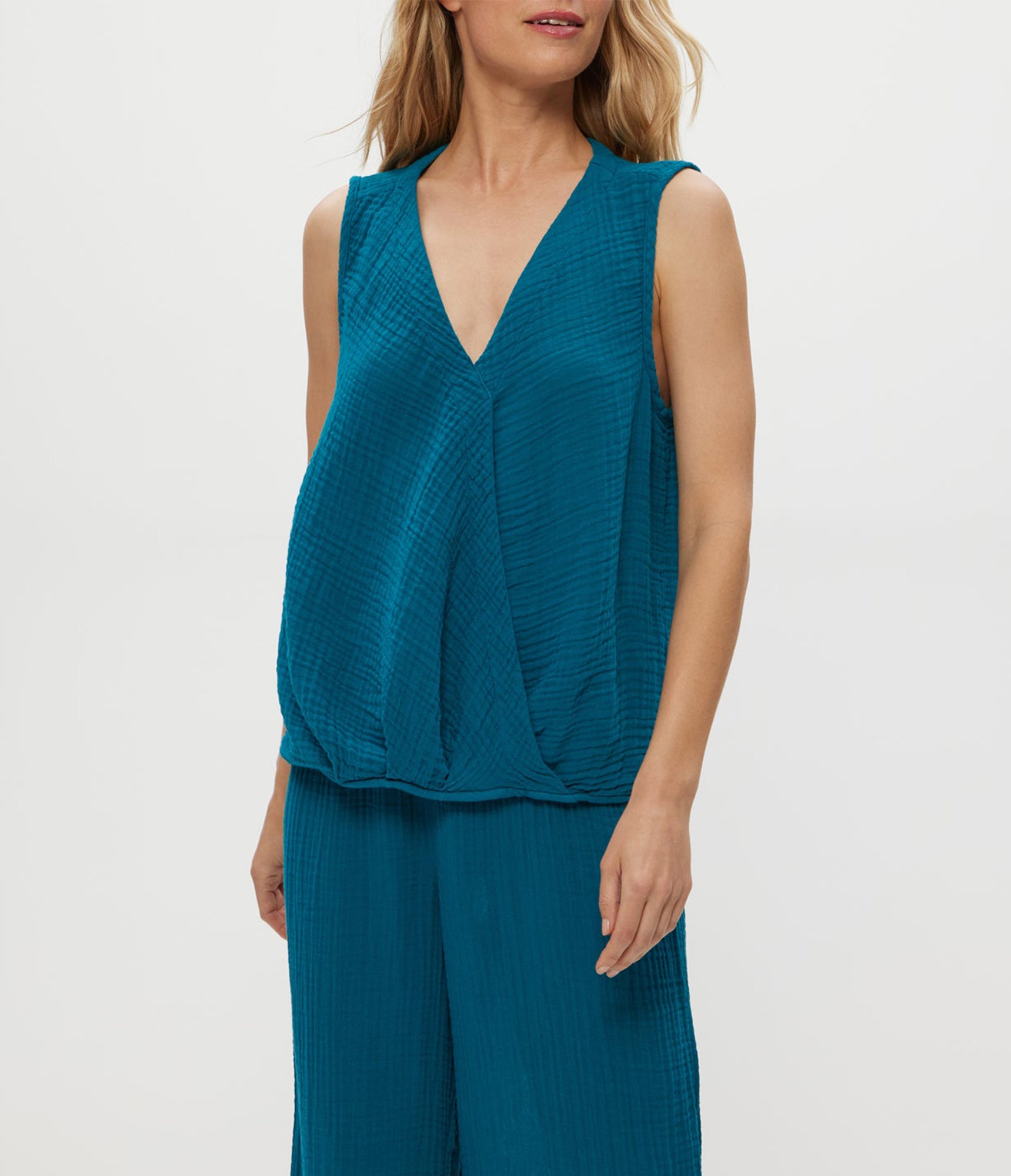 Kate Gauze Surplice Tank | Lagoon