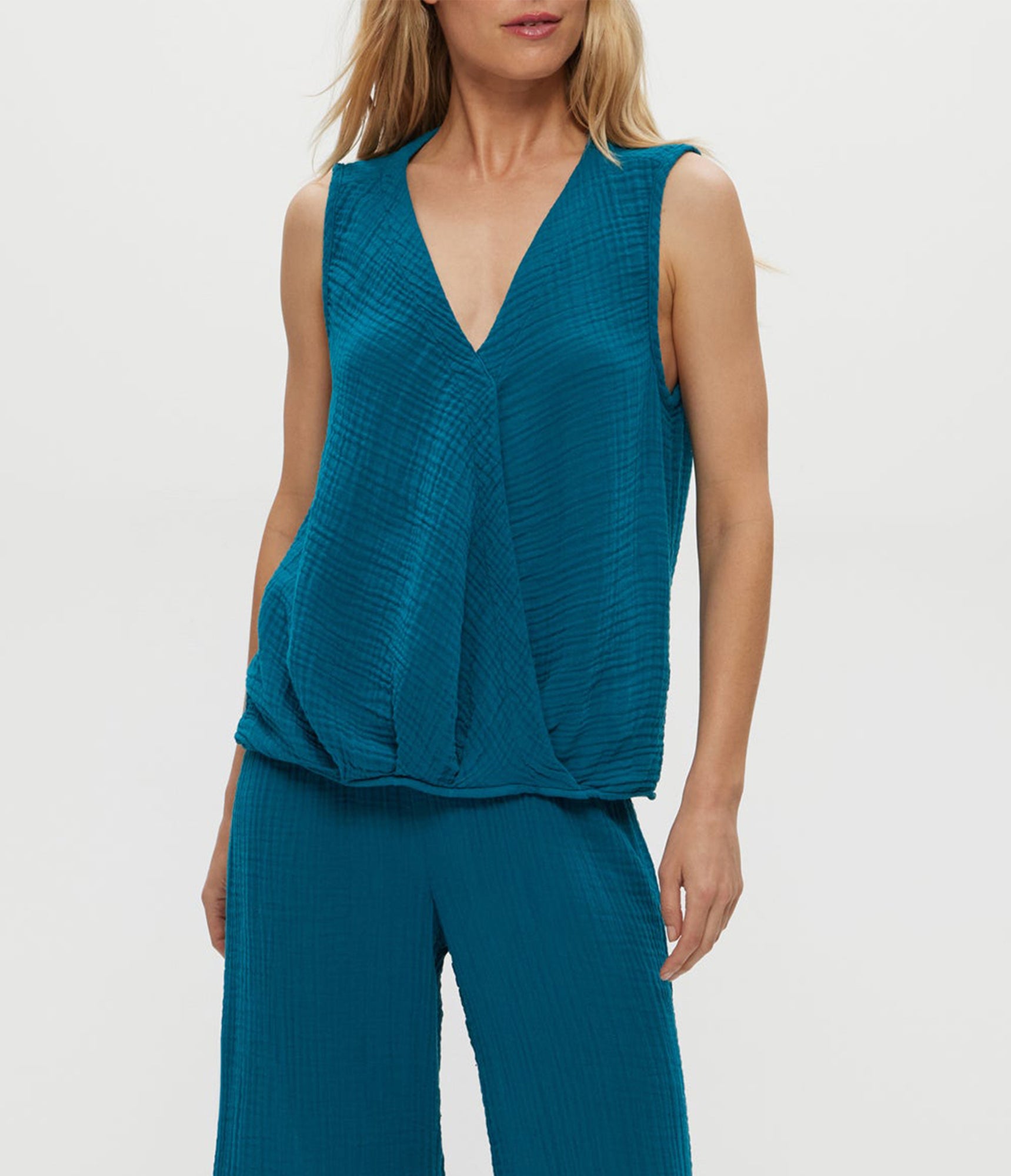 Kate Gauze Surplice Tank | Lagoon
