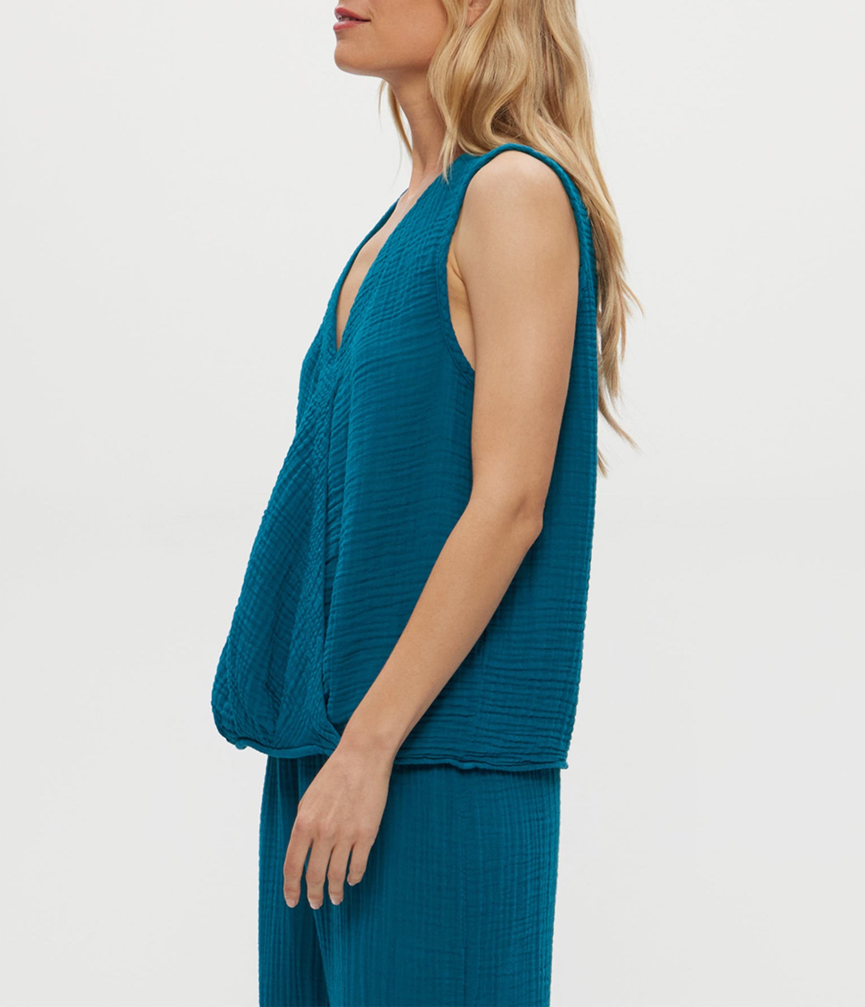 Kate Gauze Surplice Tank | Lagoon