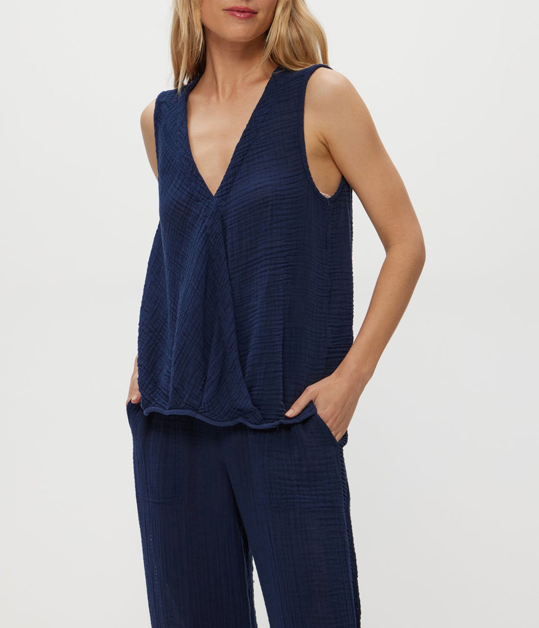 Kate Gauze Surplice Tank | Nocturnal
