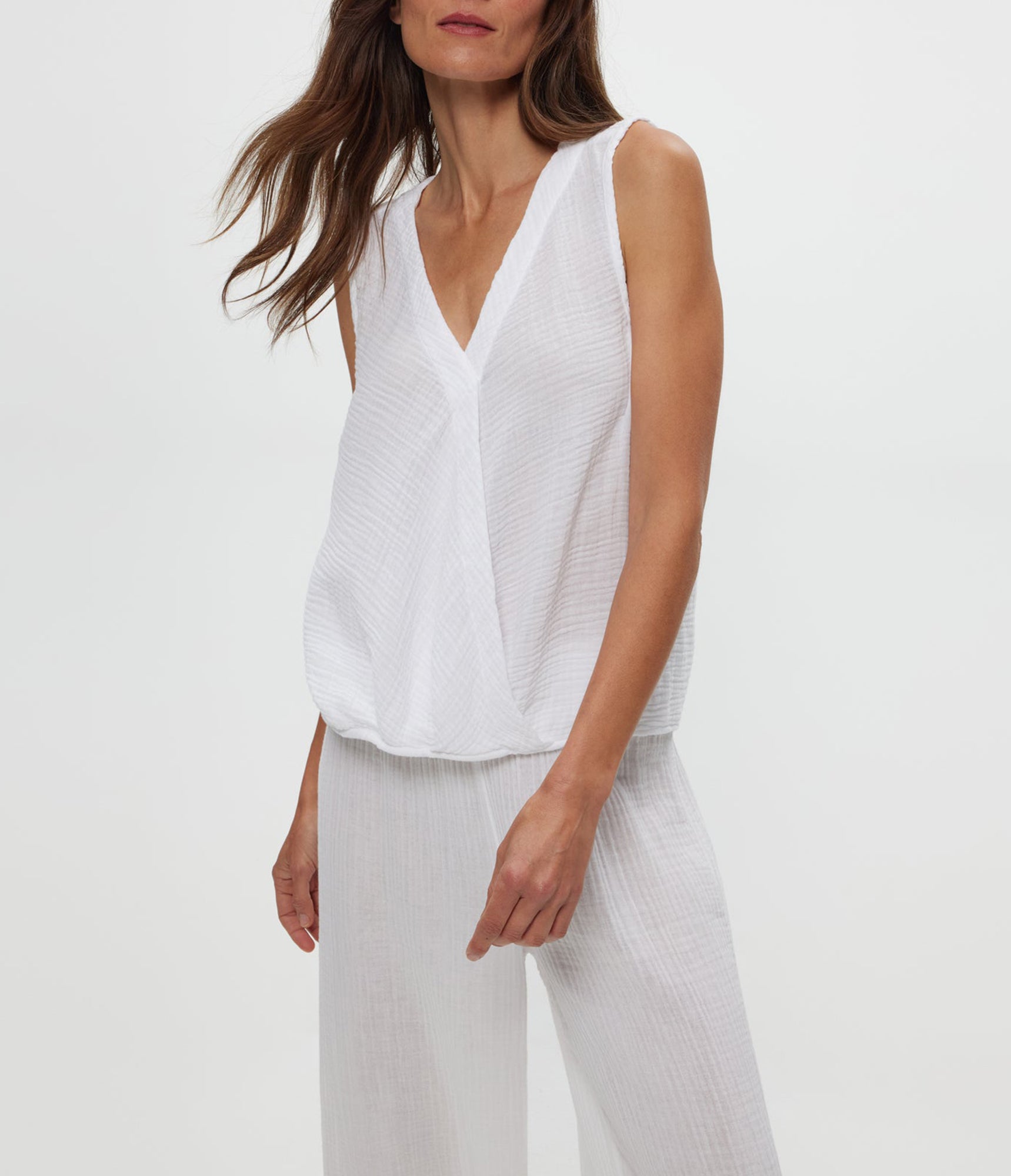 Kate Gauze Surplice Tank | White