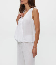 Kate Gauze Surplice Tank | White