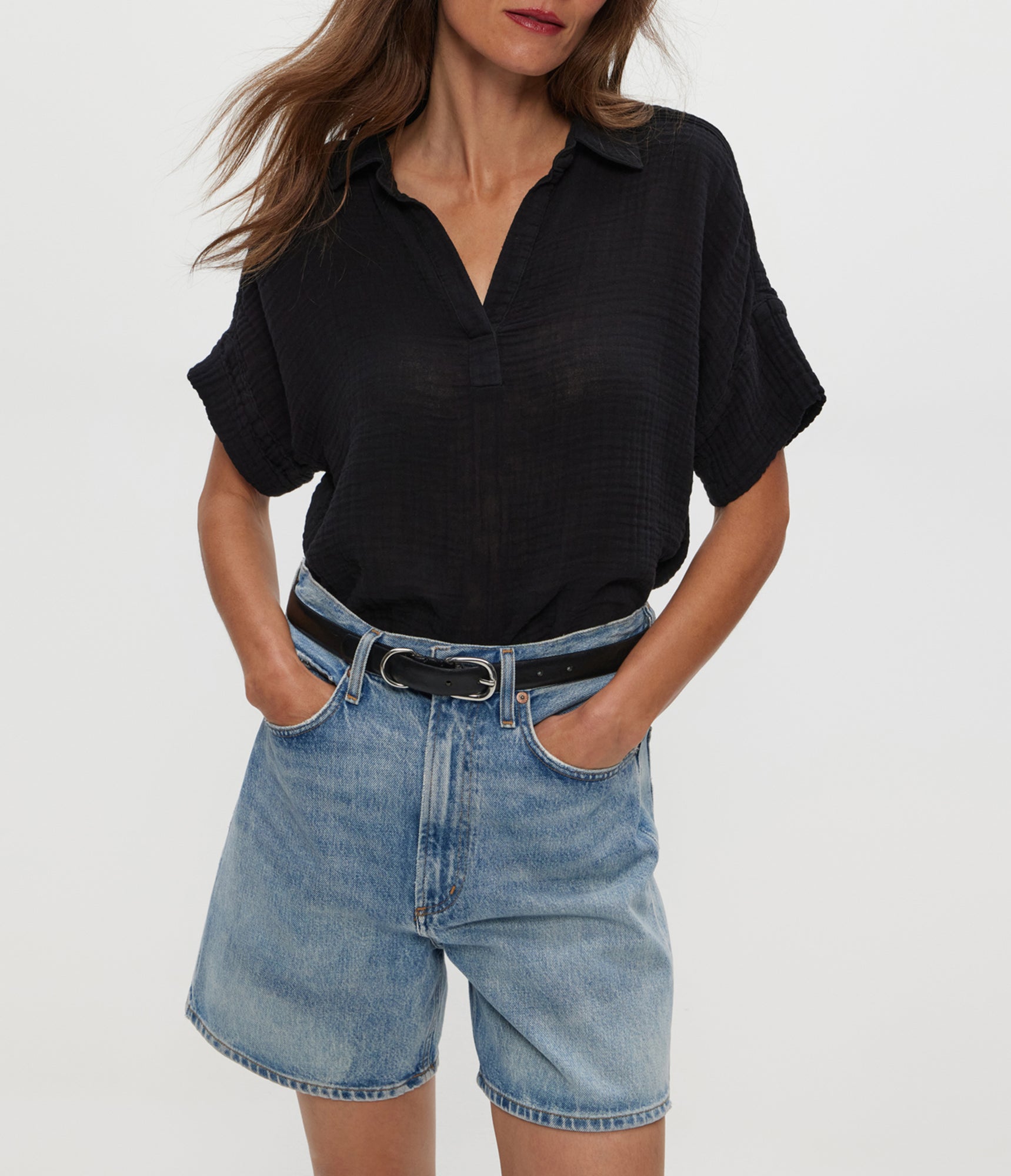 Gigi Gauze Popover Top | Black