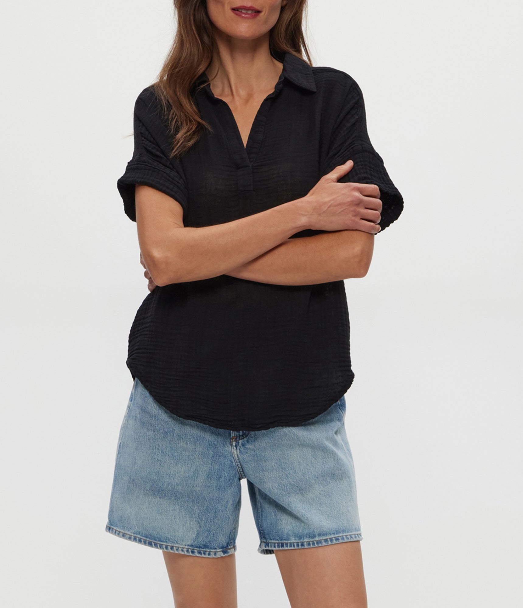Gigi Gauze Popover Top | Black