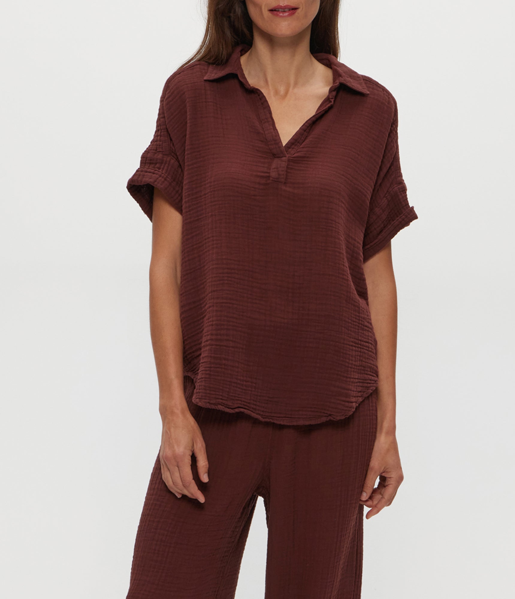 Gigi Gauze Popover Top | Espresso