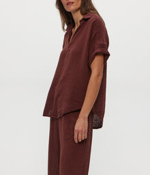 Gigi Gauze Popover Top | Espresso