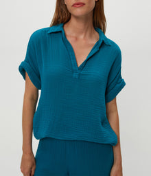 Gigi Gauze Popover Top | Lagoon