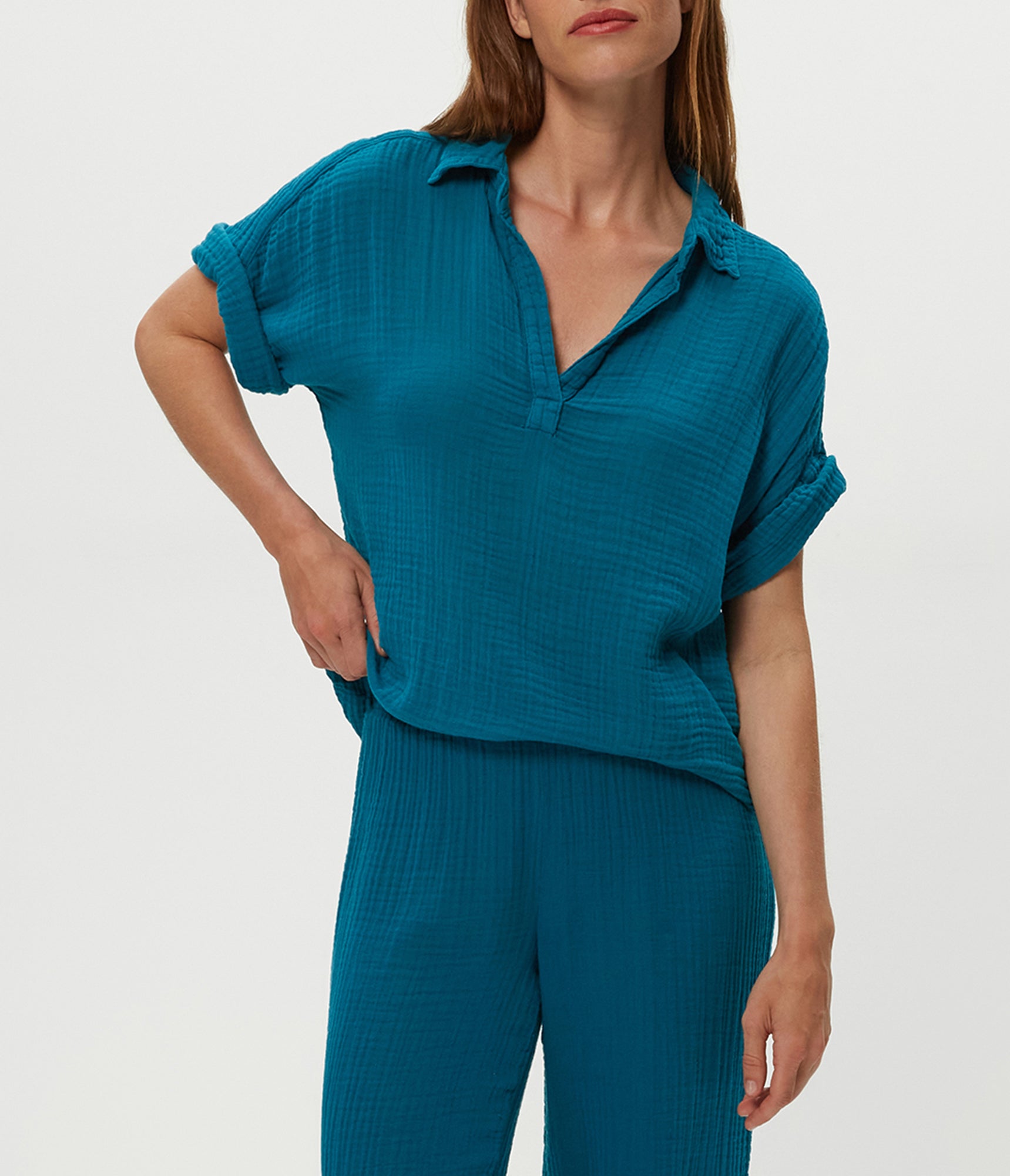 Gigi Gauze Popover Top | Lagoon