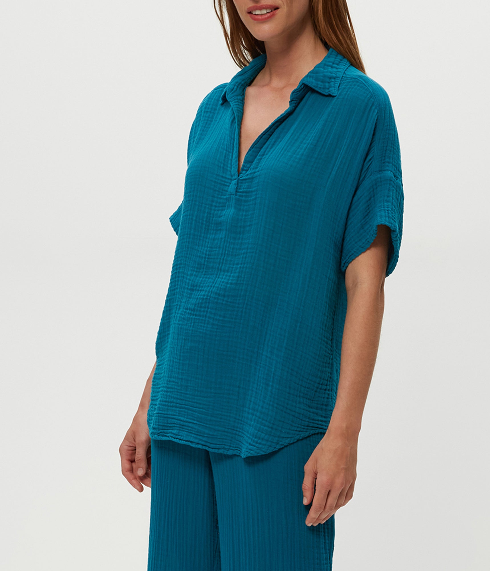Gigi Gauze Popover Top | Lagoon