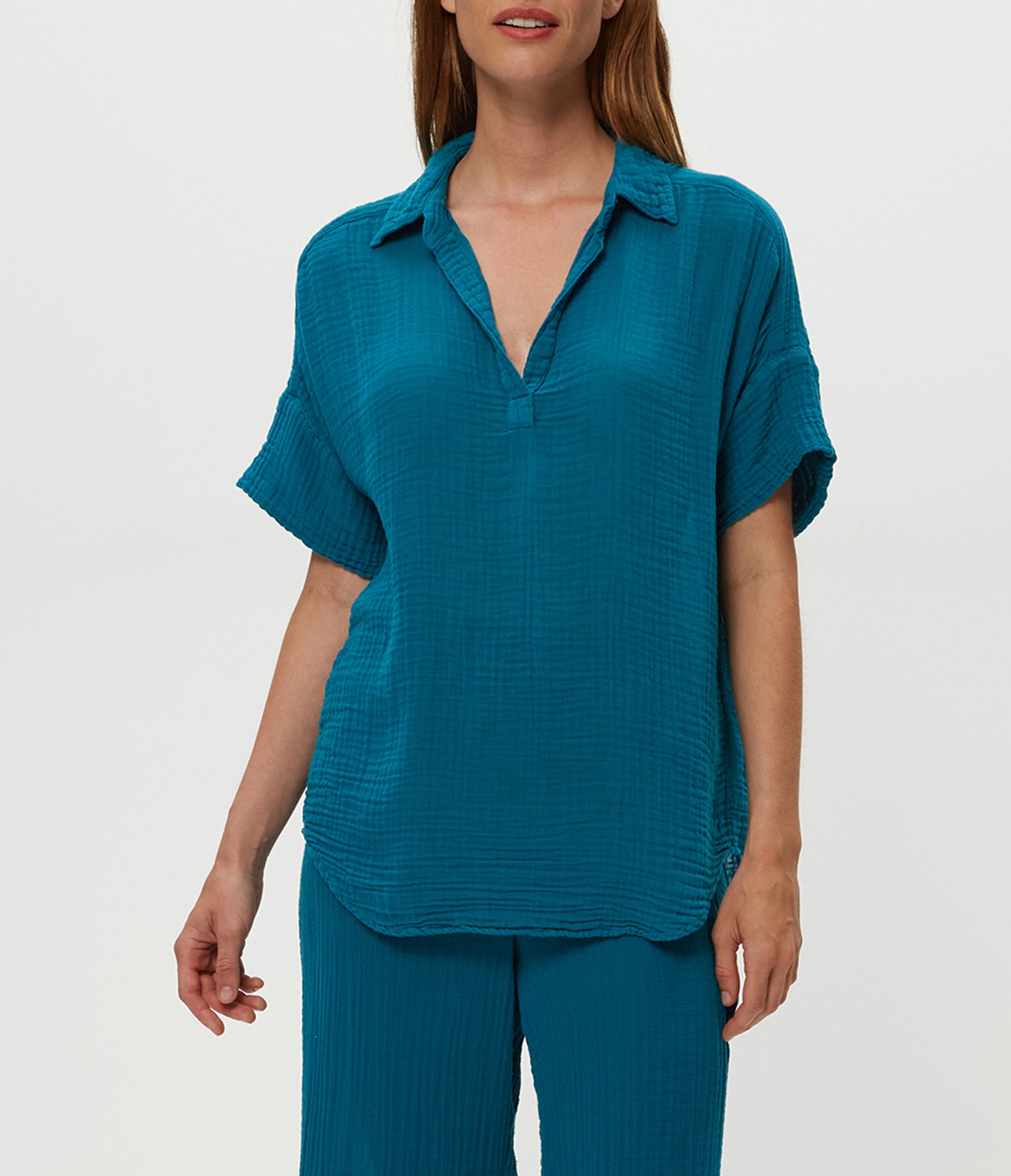 Gigi Gauze Popover Top | Lagoon