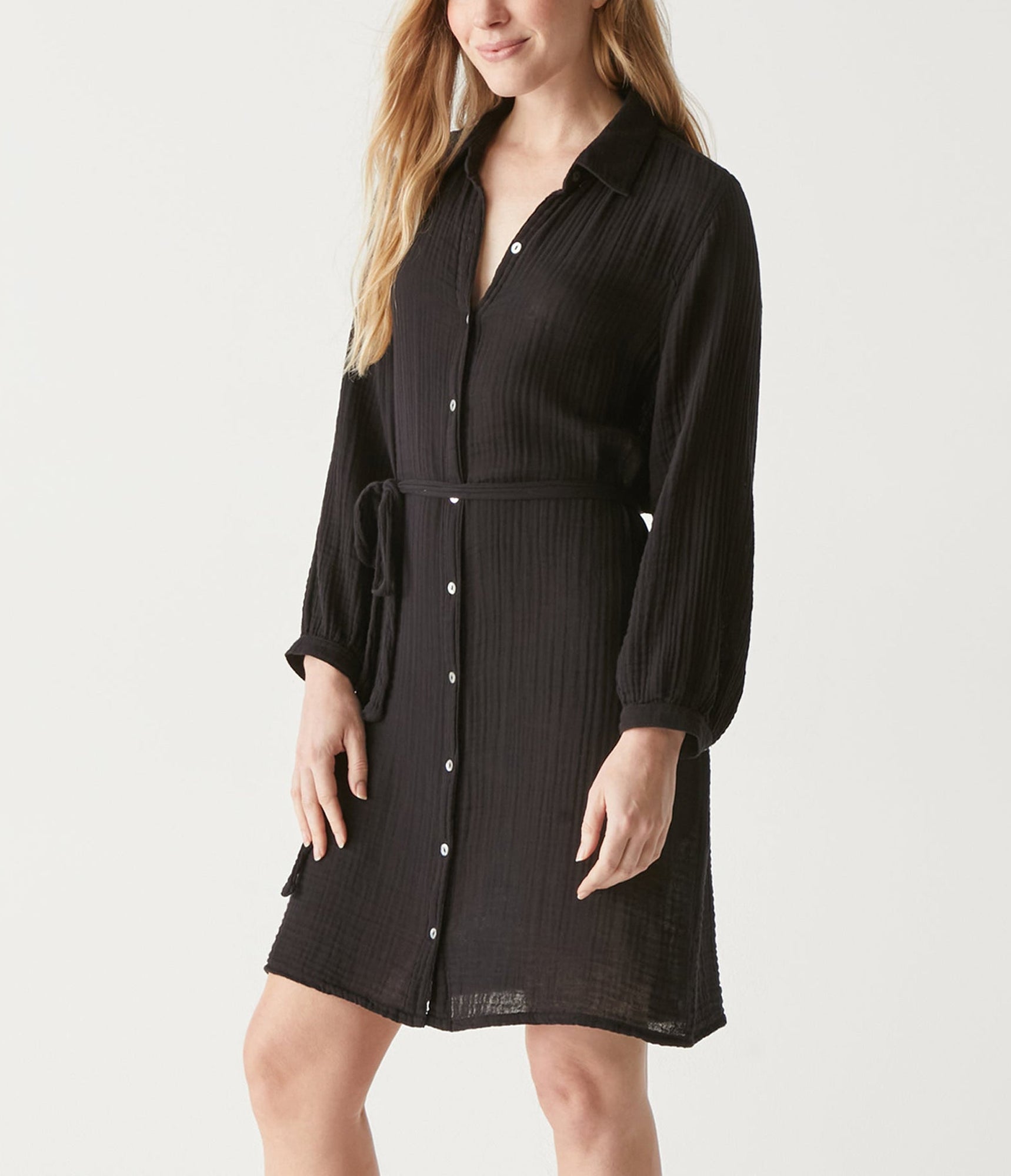 Polly Gauze Shirt Dress | Black