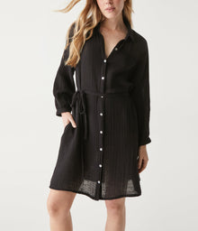 Polly Gauze Shirt Dress | Black