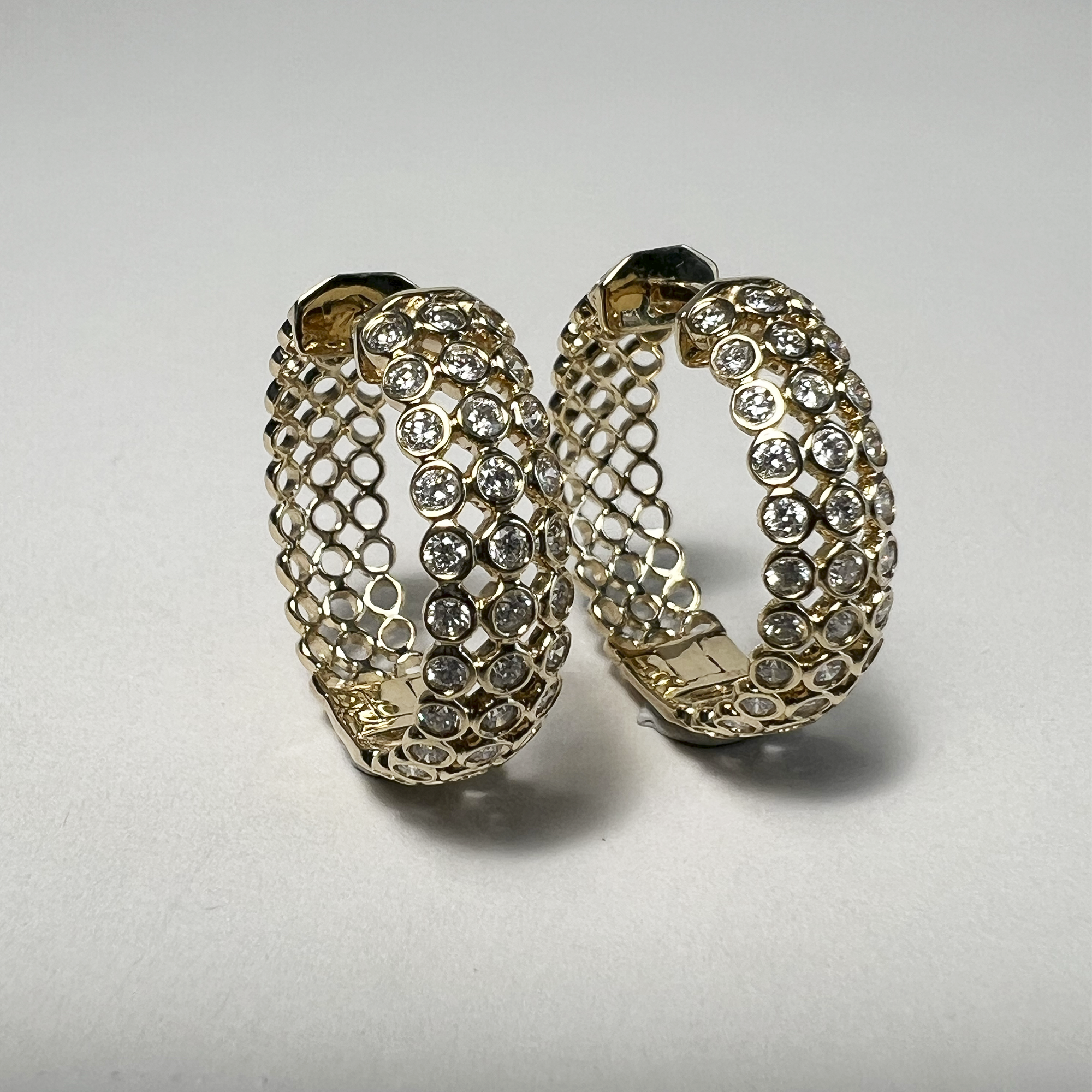 Lattice Triple Header Diamond Hoops | 14K Yellow Gold | 1 CTW (Approx) White Diamond