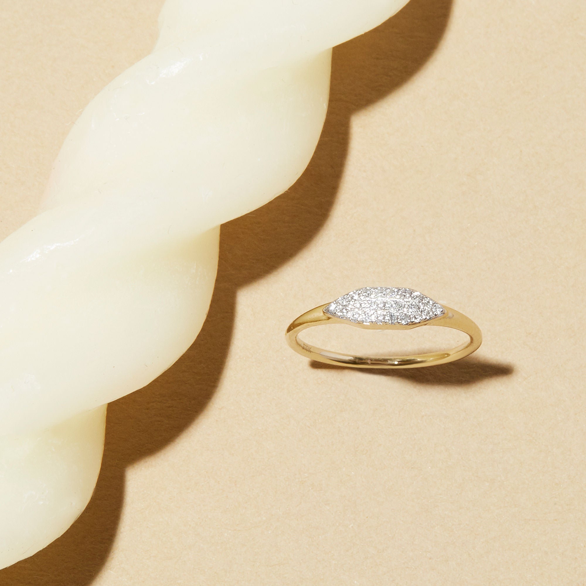 Teeny Diamond Line Signet Ring | 10K Solid Yellow Gold