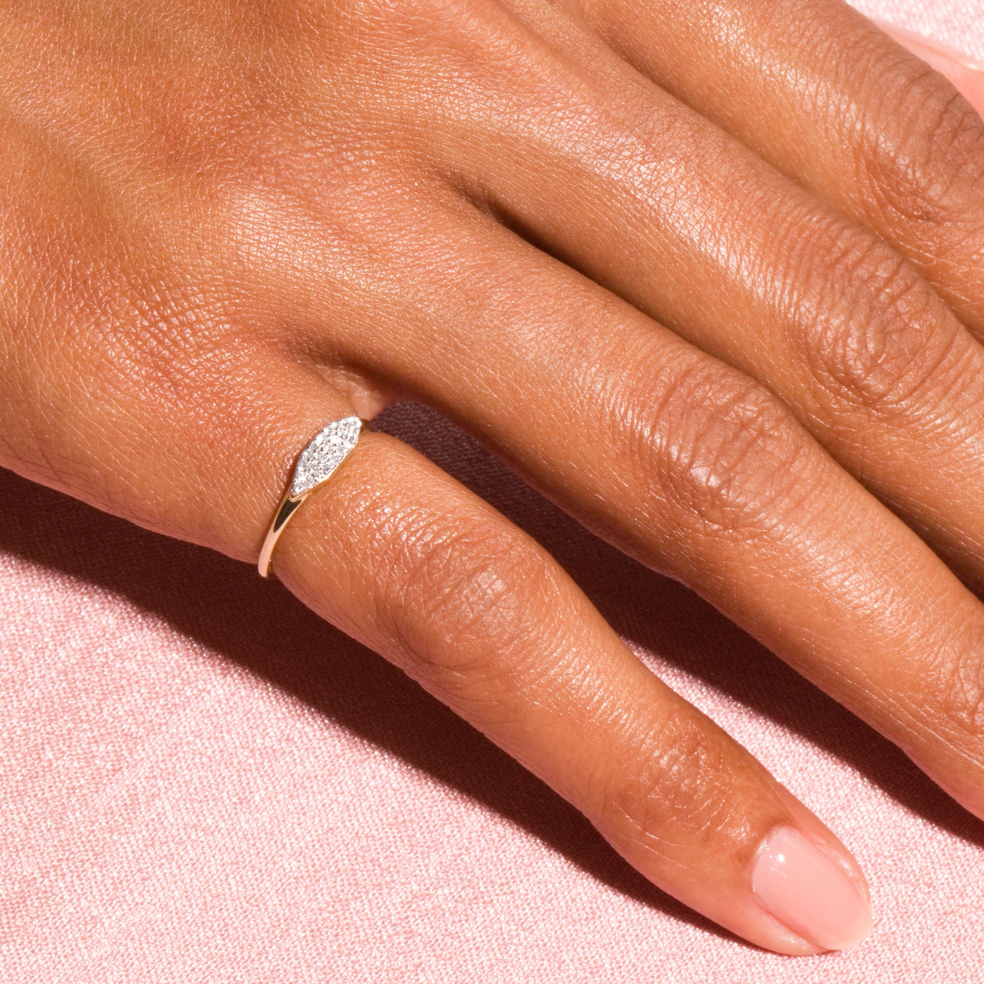 Teeny Diamond Line Signet Ring | 10K Solid Yellow Gold
