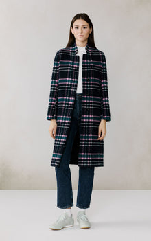 Diane-C Plaid Midi Coat In Wool | Indigo Multi