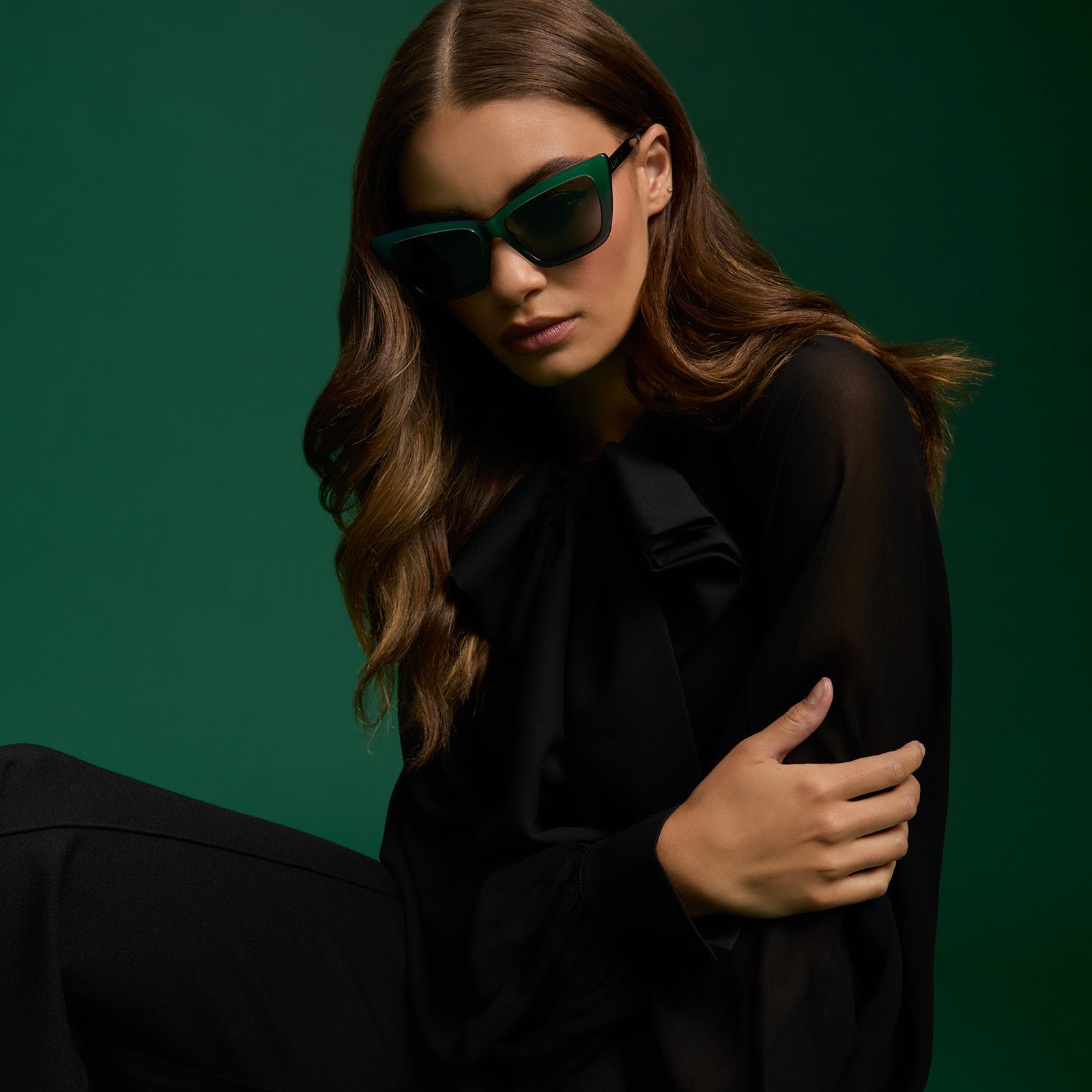 Womens | Elphaba Emerald Sunglasses | Enchanting Emerald To Black | Shadowy Grey Lenses