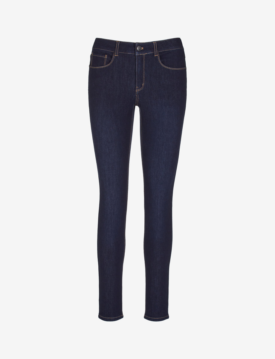 Do It All Denim Five Pocket Mid-Rise Skinny Jean::Dark Indigo::Main
