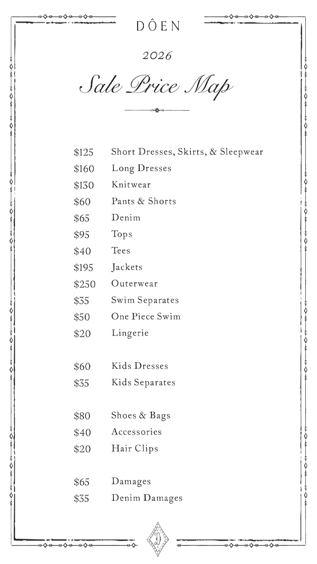 Price table