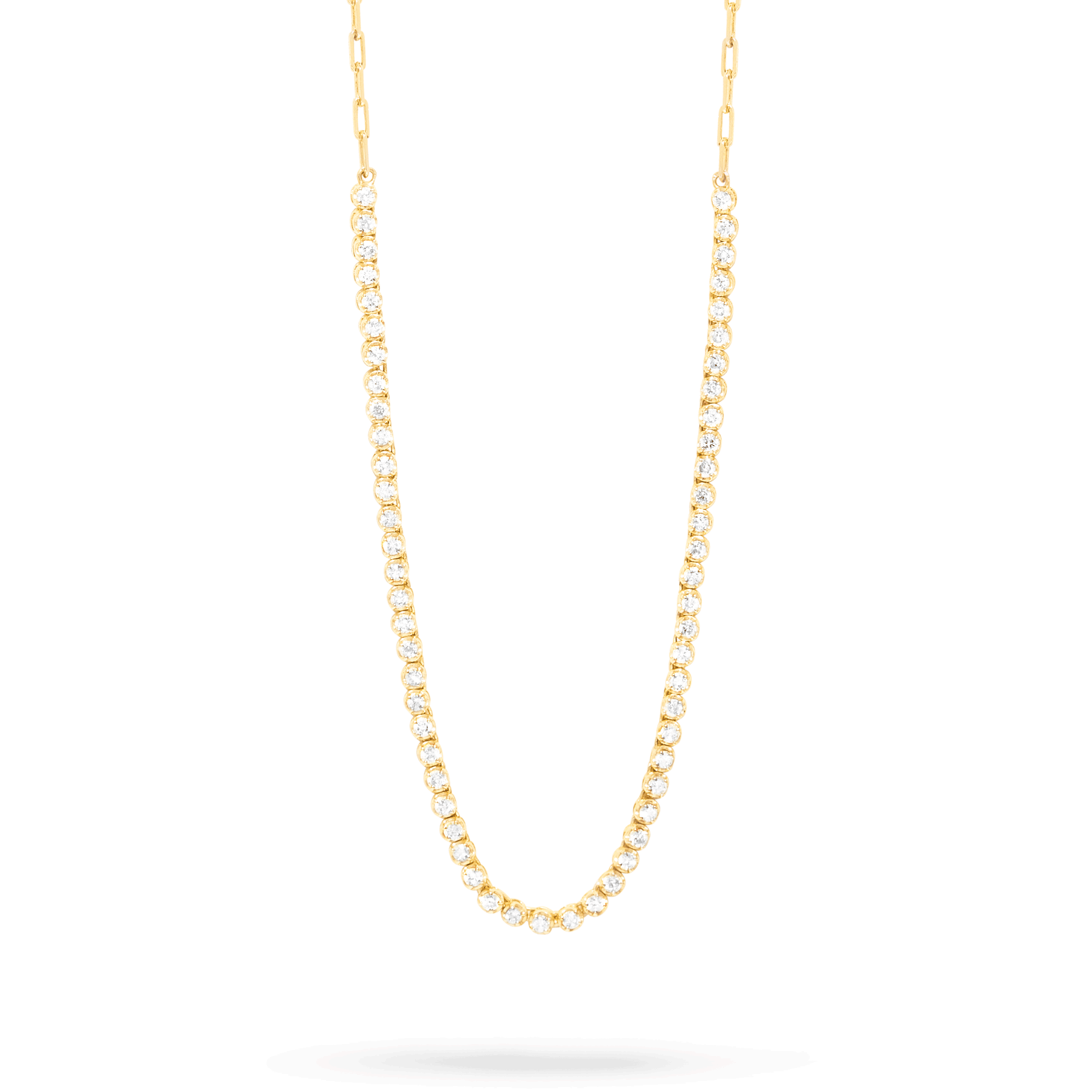 Stone and Strand 10K Yellow Gold Drop Shot Diamond Tennis Necklace Close Up Image