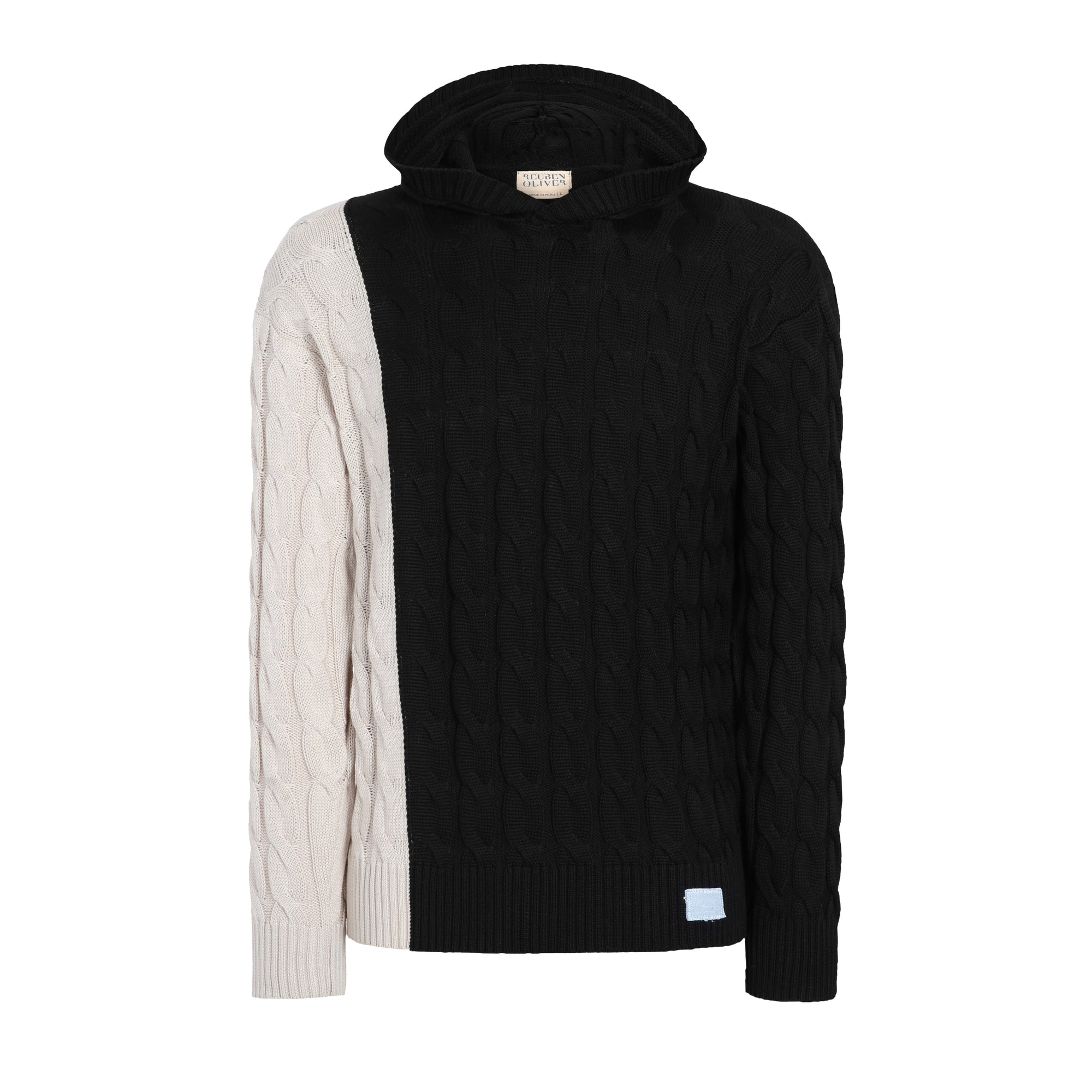 Two-Toned Cable Knit Hoodie | Black/Off White