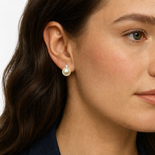 Round Stud Earrings | 14K Yellow Gold | 0.25 Carat Lab Grown Diamond/Golden South Sea Pearl | 10mm - 11mm | H-I-I2-I3