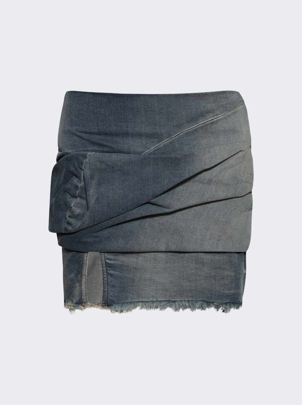 Women | Rick Owens DRKSHDW | Draped Mini Denim Skirt Washed Indigo