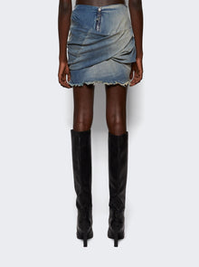 Women | Rick Owens DRKSHDW | Draped Mini Denim Skirt Washed Indigo