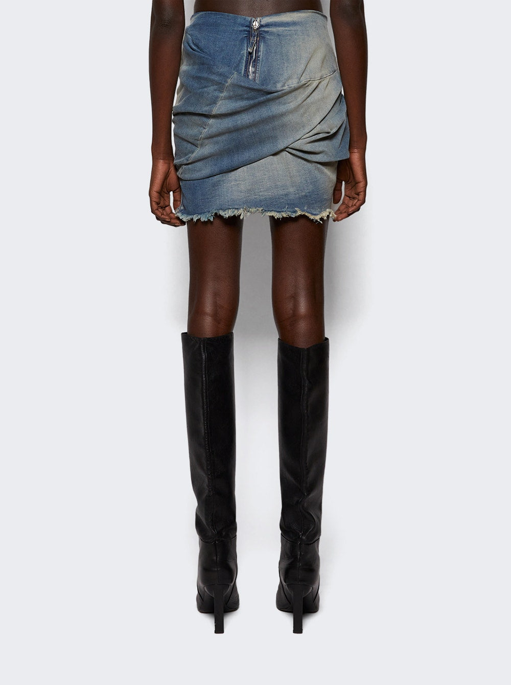 Women | Rick Owens DRKSHDW | Draped Mini Denim Skirt Washed Indigo