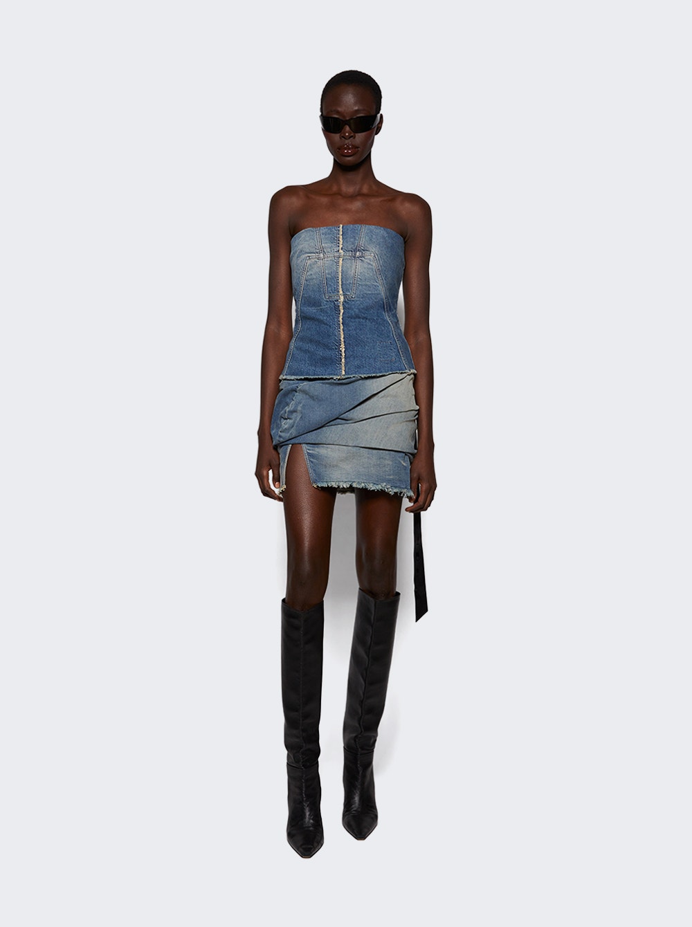 Women | Rick Owens DRKSHDW | Draped Mini Denim Skirt Washed Indigo