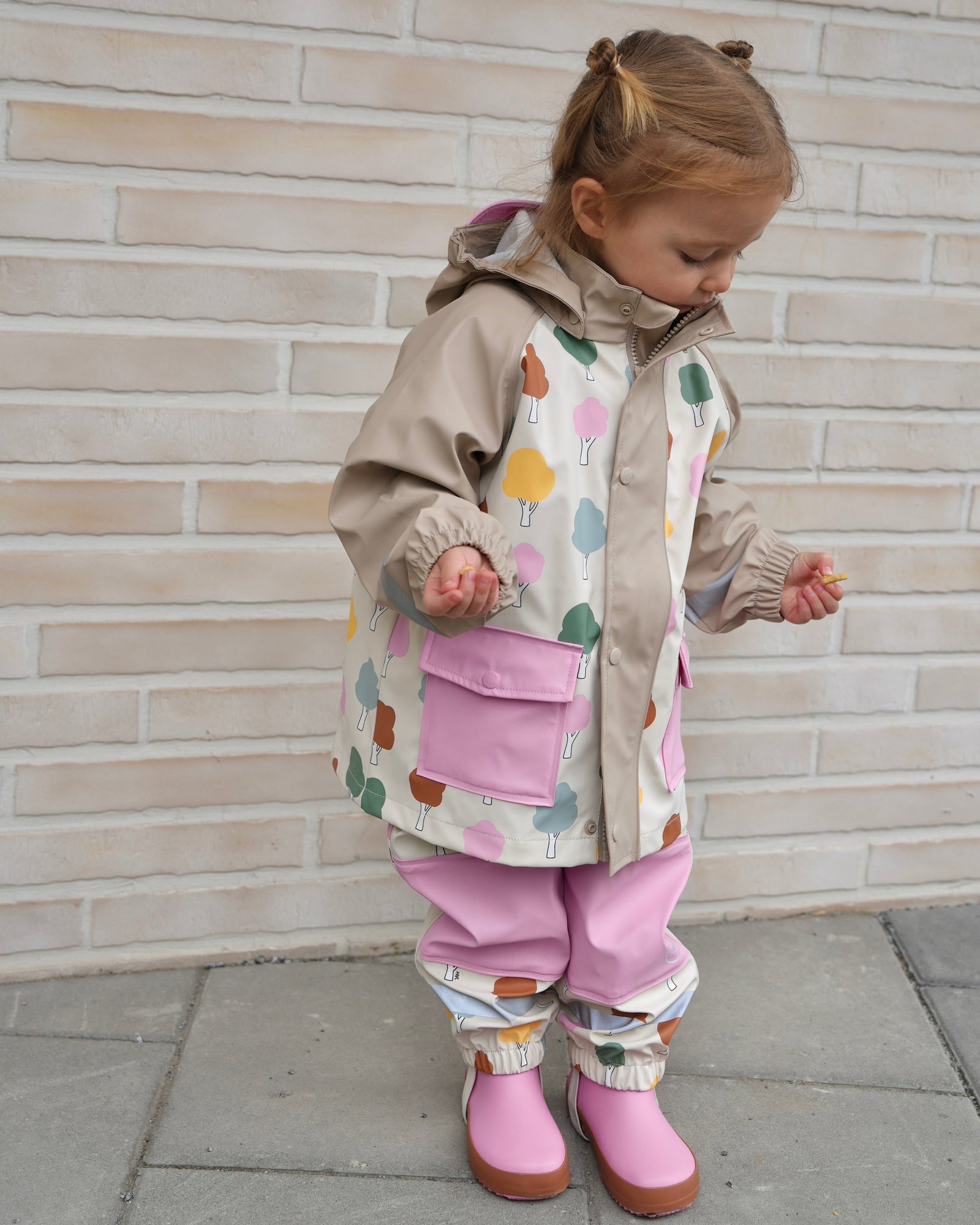 Rain Suspender Pants | Rainy Trees Beige