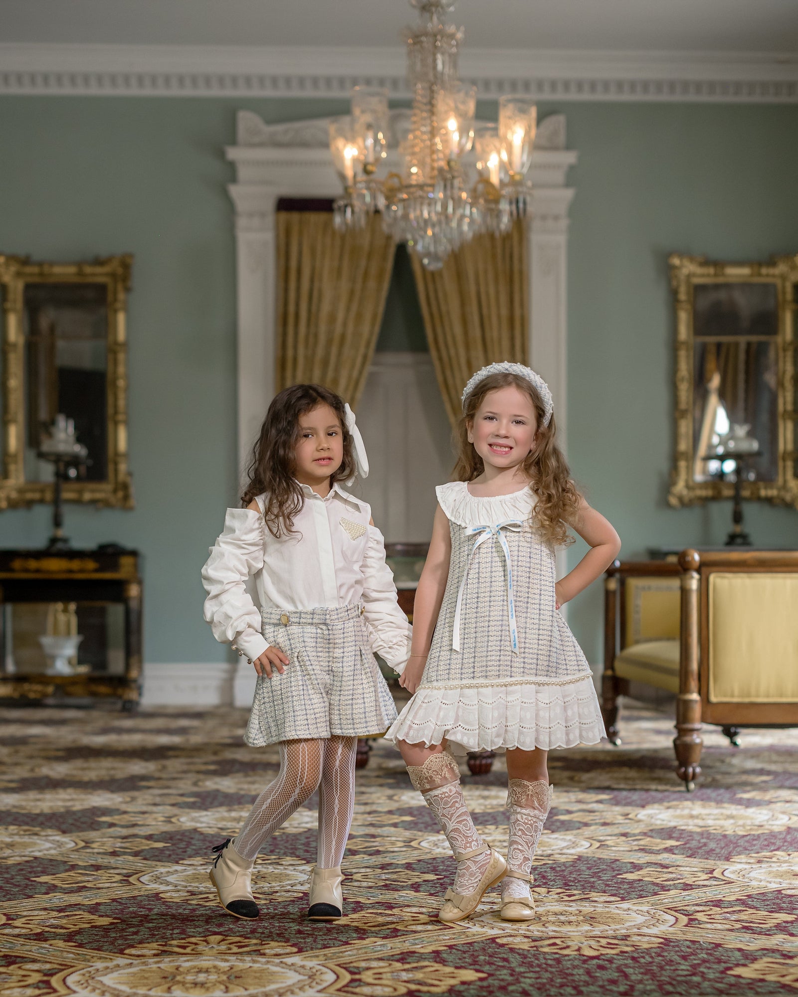 Baby Girls | Iris Tweed Shorts | White x Blue