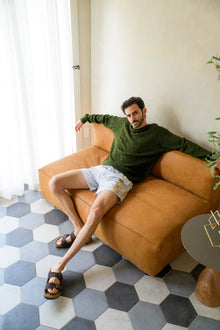 Dark Green Crochet Knit Sweater | Green