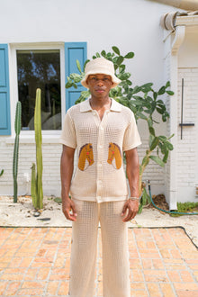 Western Crochet Knit Shirt | Beige