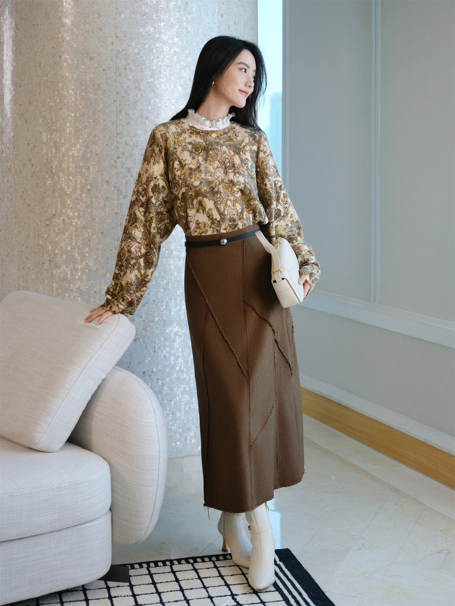 Ethnic Print Cashmere Sweater | Beige