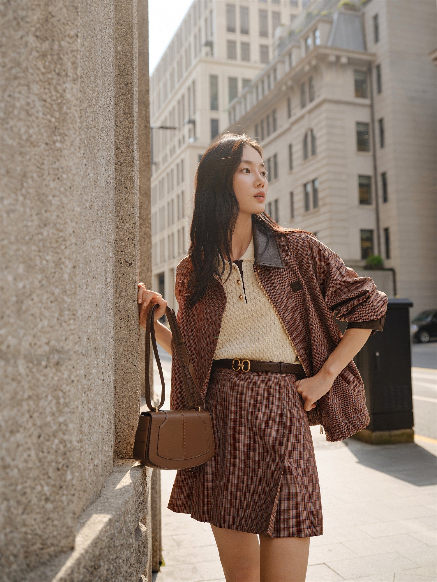 Plaid A-Line Skirt | Brown