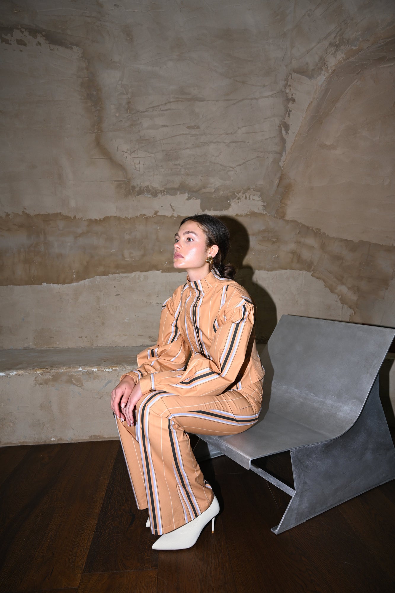 Tilly Cotton Trouser | Camel Striped