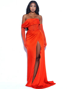 Rebeca Satin High Slit Corset Gown | Poinciana