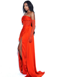 Rebeca Satin High Slit Corset Gown | Poinciana